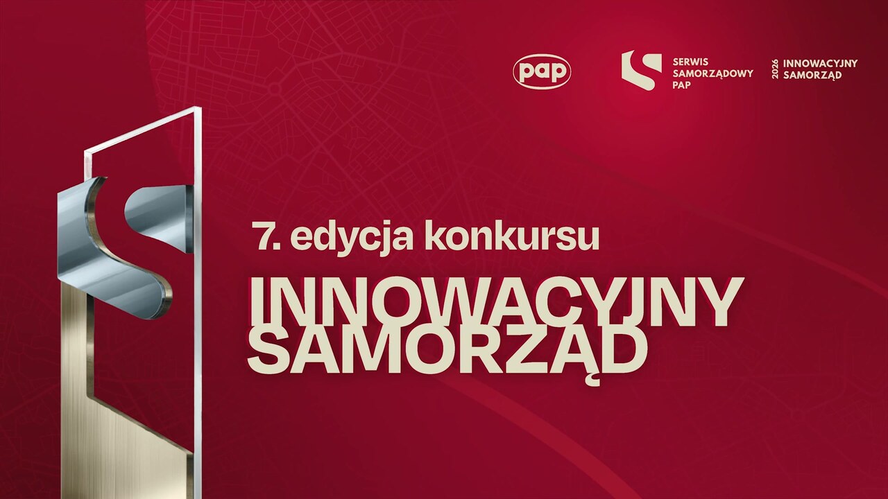 Plansza tytułowa materiału Serwisu Samorządowego PAP o nagrodzonym wdrożeniu Modułu AN w powiecie ostrowieckim – konkurs Innowacyjny Samorząd 2026